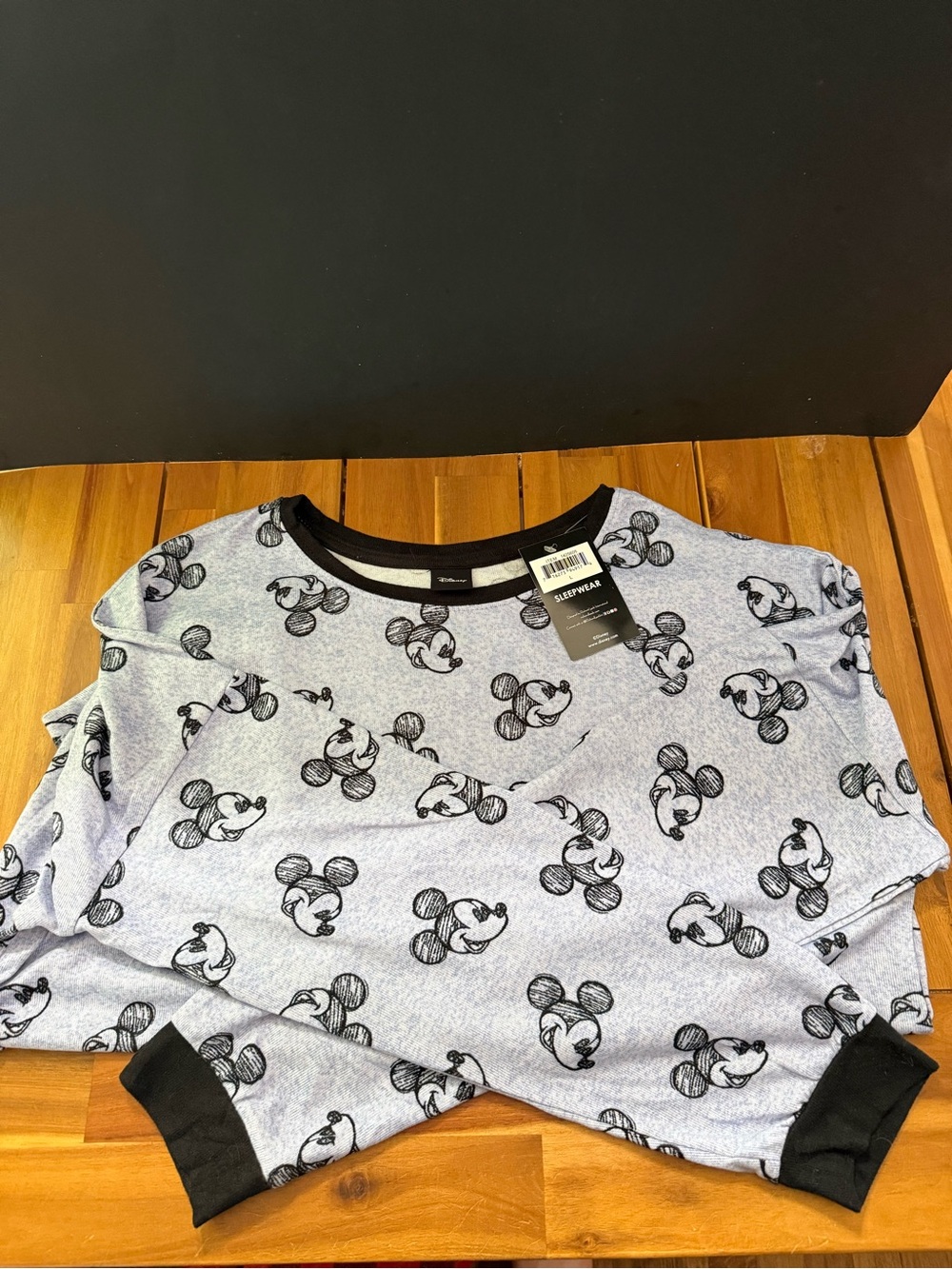 Disney Women’s Light Blue Mickey Mouse Sleepwear Top with Black Trim - Picture 3 of 3